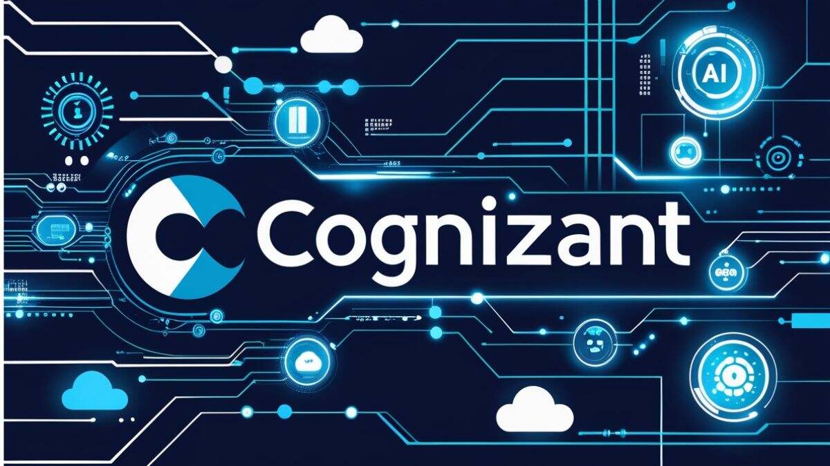 Cognizant logo with abstract technology and AI-inspired digital elements representing innovation and the IT industry.