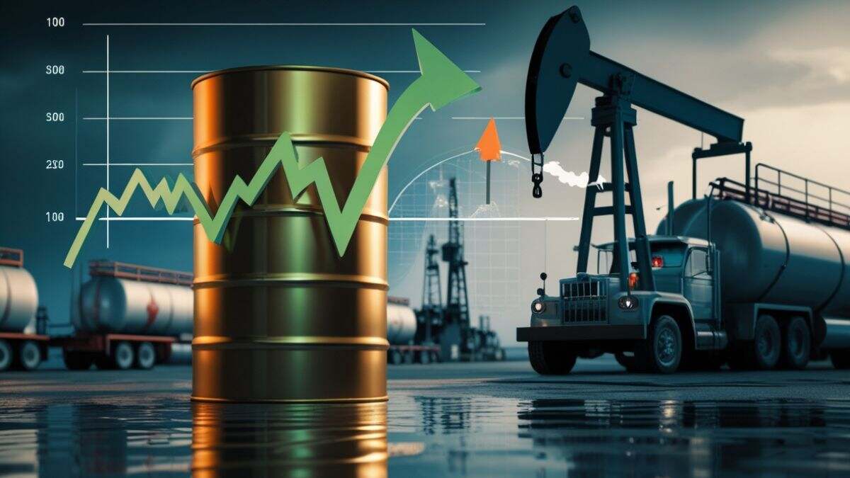 Oil barrels and rising price chart representing increasing crude prices as US oil stocks decline