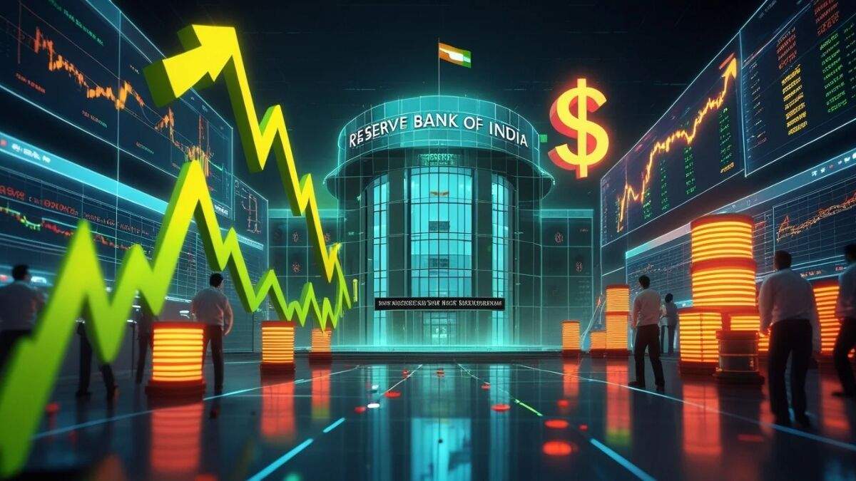 Indian rupee surge chart with RBI intervention and currency market growth trend