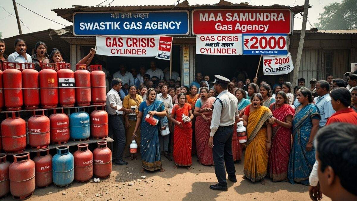 साहिबगंज में गैस एजेंसी के बाहर प्रदर्शन करते ग्राहक