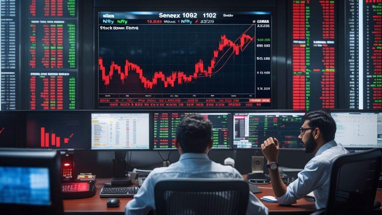 Sensex और Nifty में भारी गिरावट के दौरान ट्रेडिंग स्क्रीन पर लाल निशान