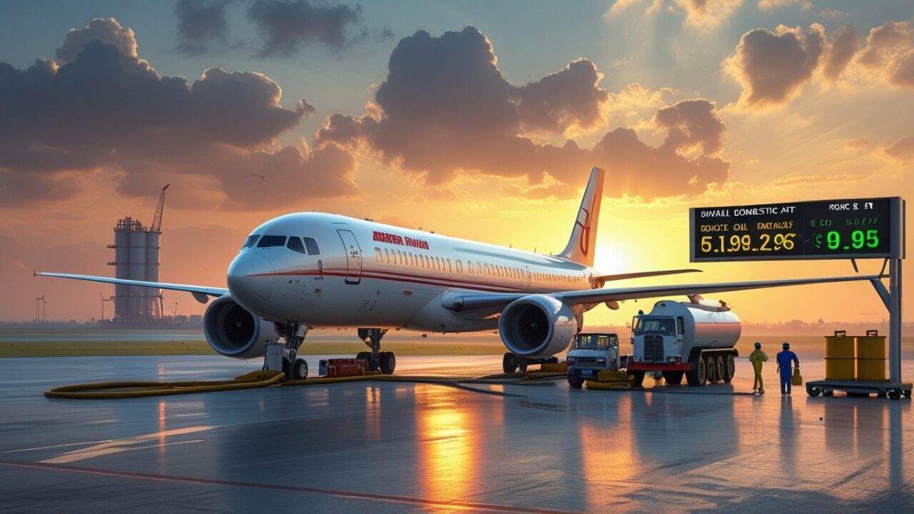 हवाई अड्डे पर खड़ा यात्री विमान और ईंधन भरने वाला टैंकर