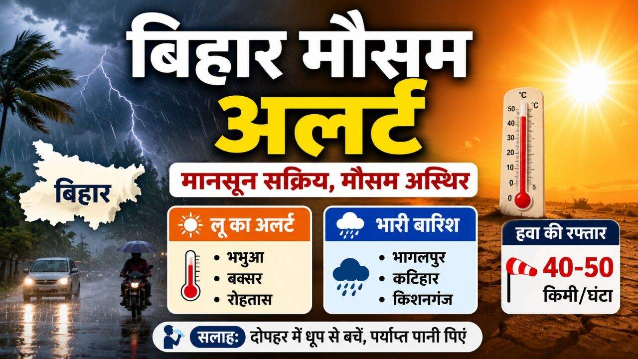 बिहार में मानसून के बीच लू और भारी बारिश का मौसम अपडेट दर्शाता सांकेतिक चित्र