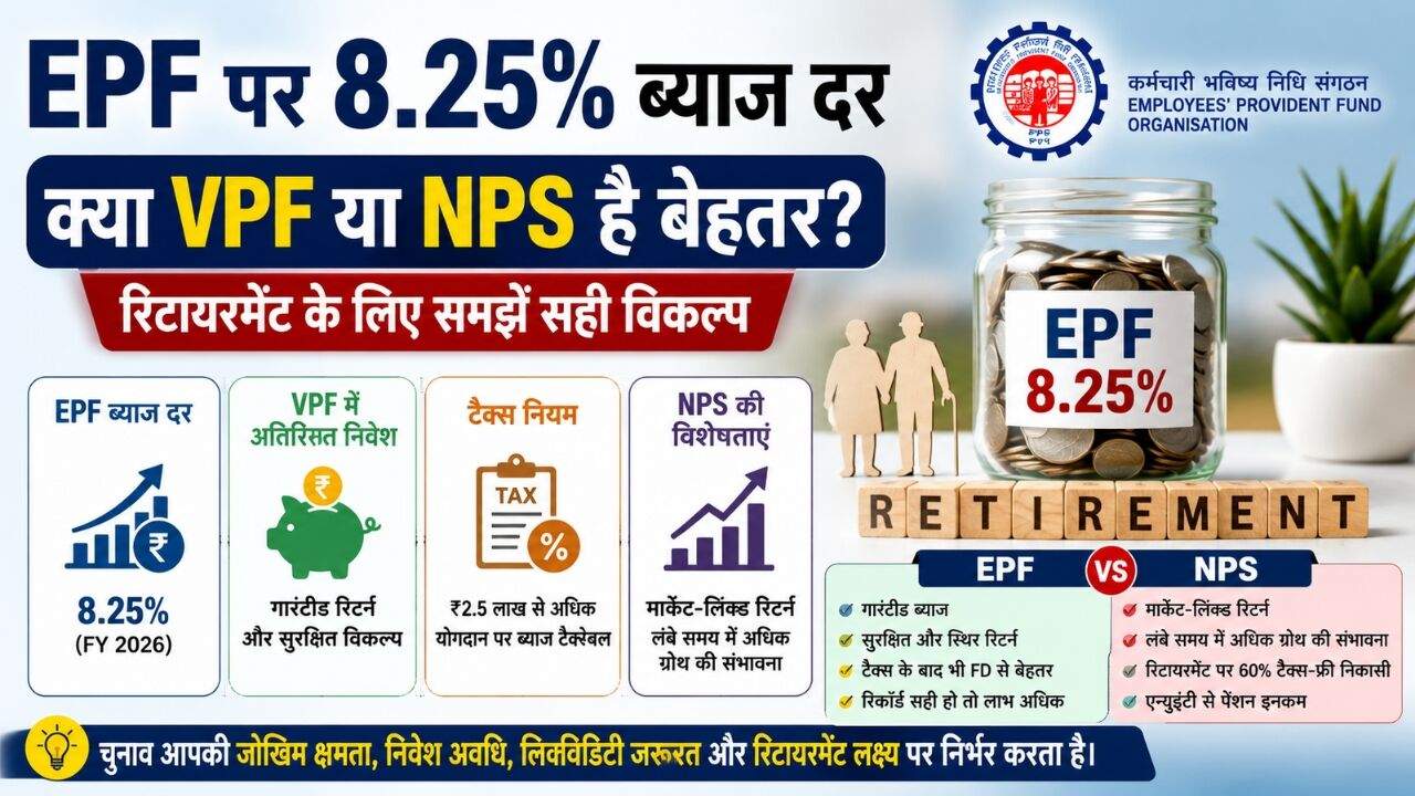EPF पर 8.25% ब्याज दर, VPF और NPS की तुलना करते हुए रिटायरमेंट निवेश की जानकारी
