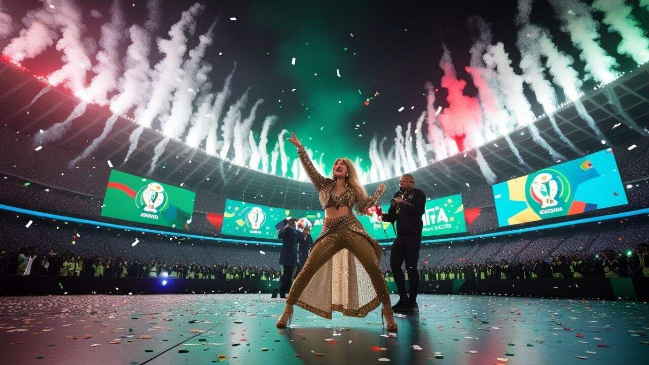 FIFA वर्ल्ड कप 2026 ओपनिंग सेरेमनी में स्टेज पर परफॉर्म करती शकीरा और दर्शकों के सामने वायरल डांस मोमेंट