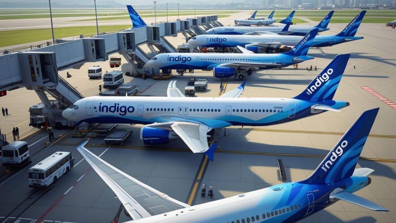मैनचेस्टर रूट निलंबन के बाद रनवे पर खड़ा IndiGo का Boeing 787-9 Dreamliner विमान