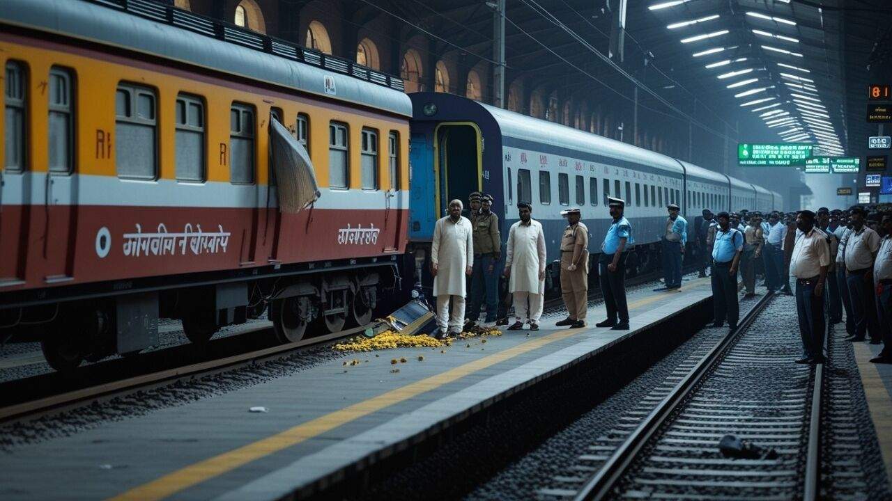 लुधियाना रेलवे स्टेशन पर नई दिल्ली-श्री माता वैष्णो देवी कटरा स्पेशल ट्रेन का कोच कपलर टूटने से अलग होने के बाद जांच करते रेलवे अधिकारी।