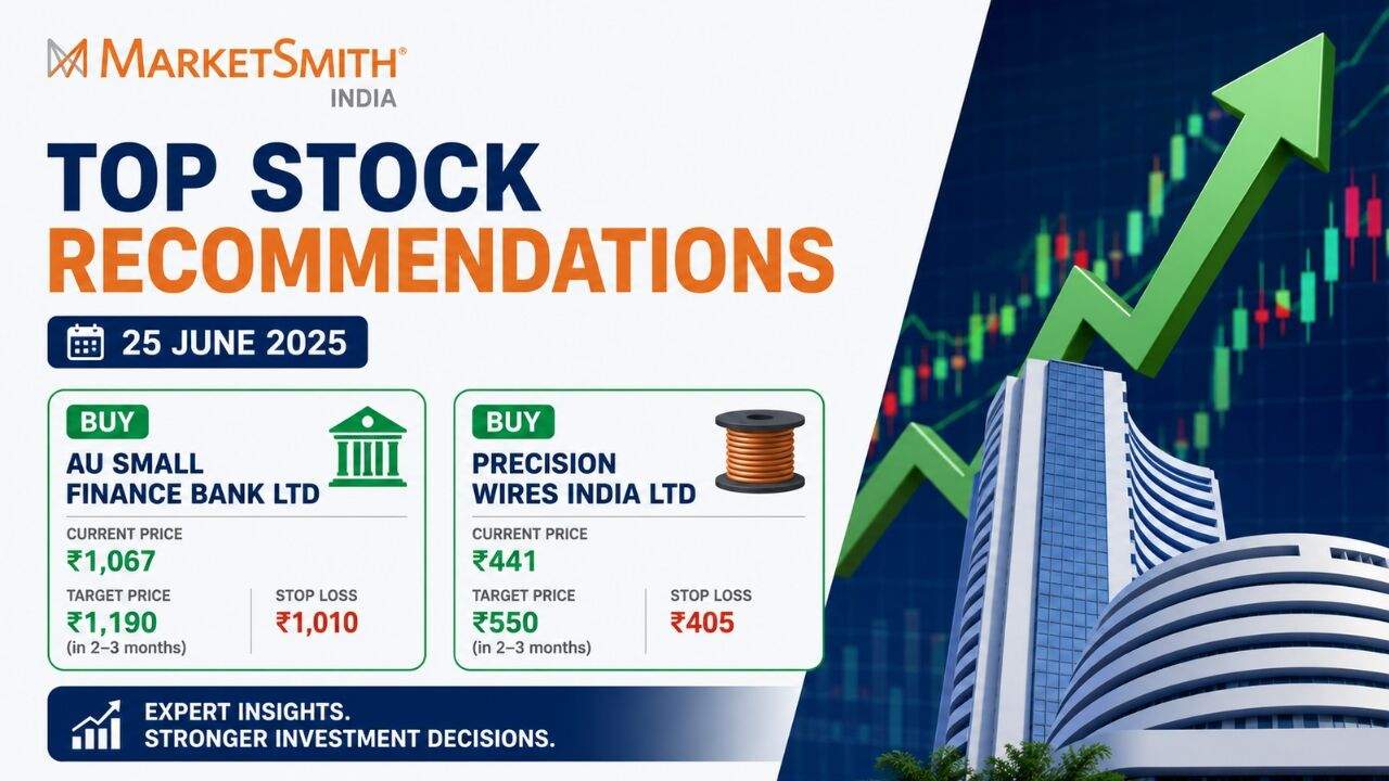 MarketSmith India के टॉप स्टॉक पिक AU Small Finance Bank और Precision Wires India का विश्लेषण