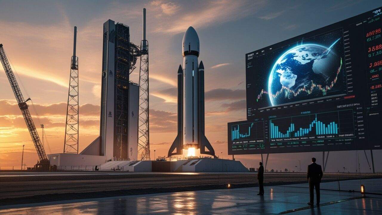 SpaceX रॉकेट लॉन्च और Starlink सैटेलाइट नेटवर्क का दृश्य