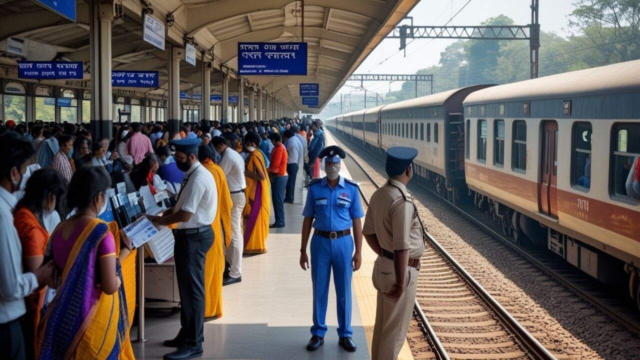 समस्तीपुर रेलवे डिवीजन के टिकट जांच अभियान के दौरान यात्रियों की जांच करते रेलवे कर्मचारी