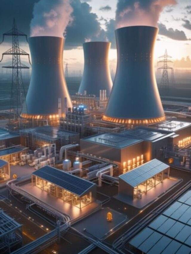 futuristic power station with cooling towers