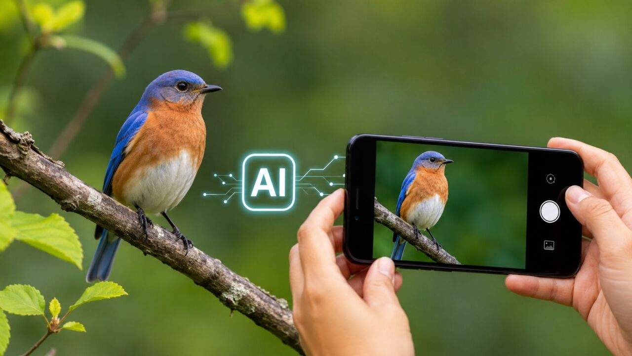 AI से एडिट की गई पक्षी की तस्वीर का विश्लेषण करते वैज्ञानिक