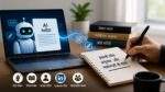 AI Content Writing में कंप्यूटर और इंसानी लेखक साथ काम करते हुए