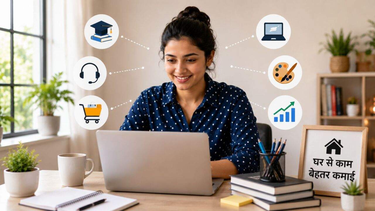 घर से काम करके कमाई करने के लिए लैपटॉप पर काम करता व्यक्ति