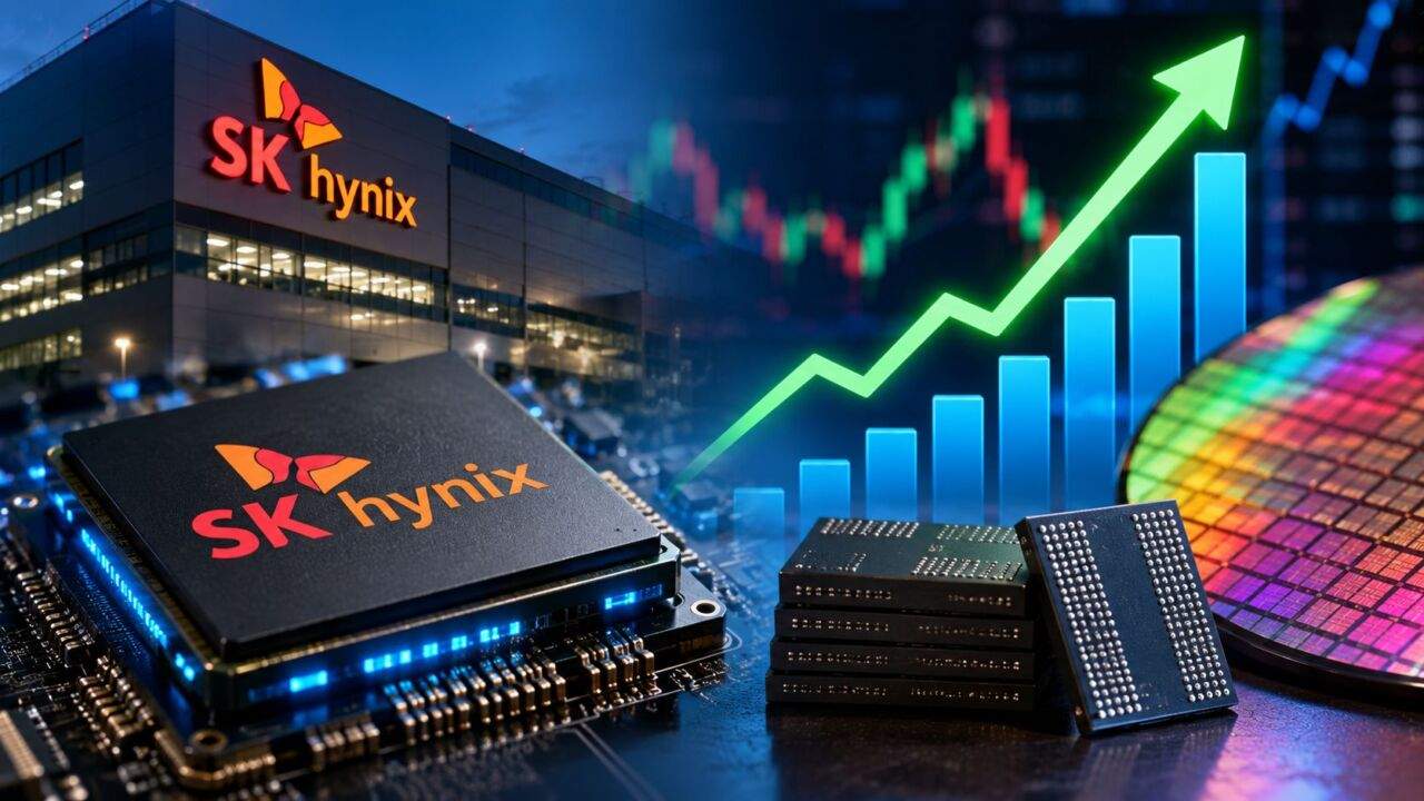 SK Hynix के AI चिप्स, शेयर ऑफर और निवेशकों की मजबूत मांग का सांकेतिक चित्र।