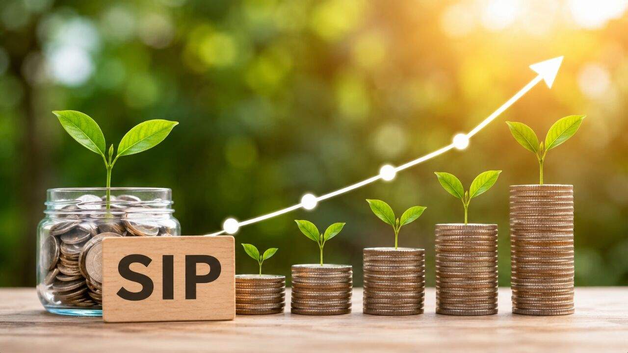 ₹5000 मासिक SIP निवेश से 5, 10 और 20 वर्षों में चक्रवृद्धि के जरिए बढ़ते निवेश फंड का ग्राफिकल चित्र