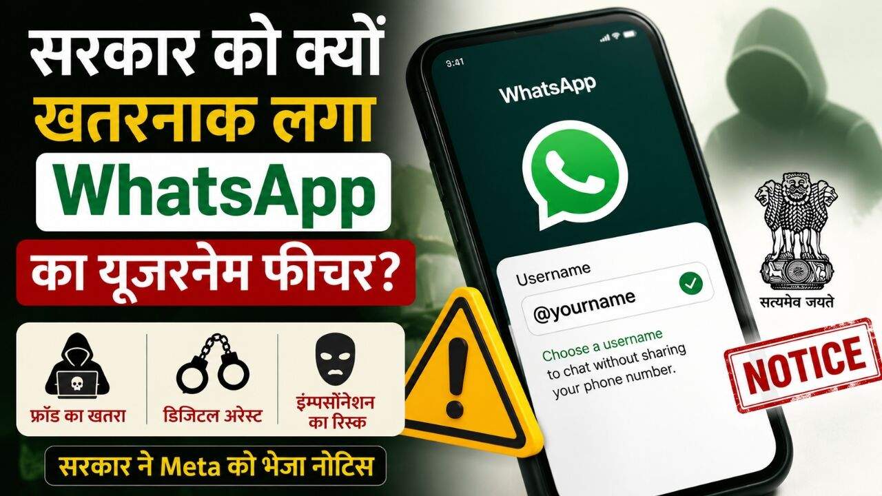 WhatsApp Username Feature, Meta और भारत सरकार के नोटिस से जुड़ा साइबर सुरक्षा का सांकेतिक चित्र।