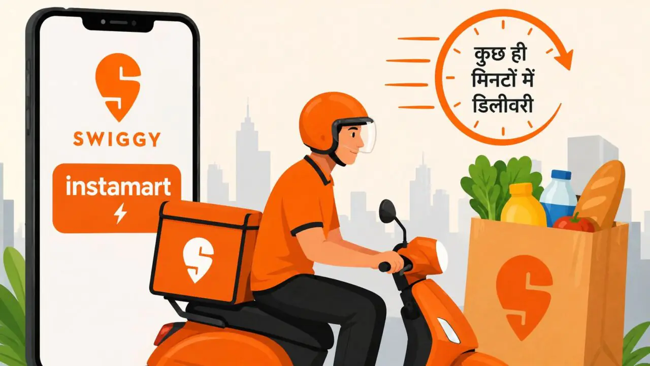 Swiggy Instamart के Dark Store और Quick Commerce कारोबार का प्रतीकात्मक दृश्य
