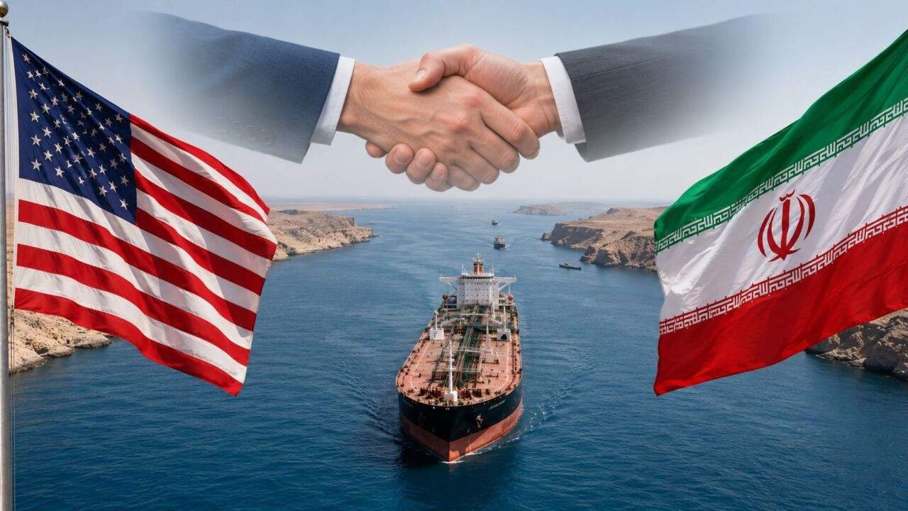 Hormuz Strait से गुजरते तेल टैंकर और अमेरिका-ईरान के बीच जारी कूटनीतिक प्रयास का प्रतीकात्मक दृश्य।